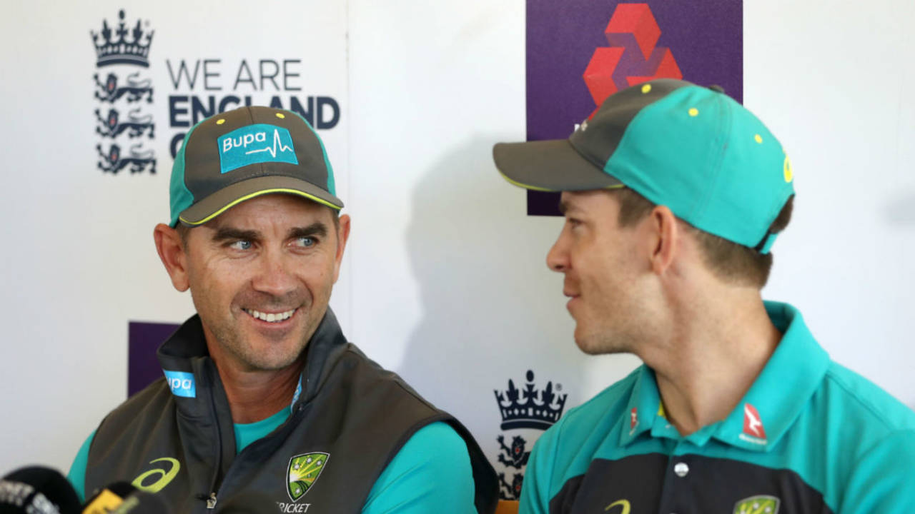 Justin Langer and Tim Paine face the media at Lord's, June 6, 2018