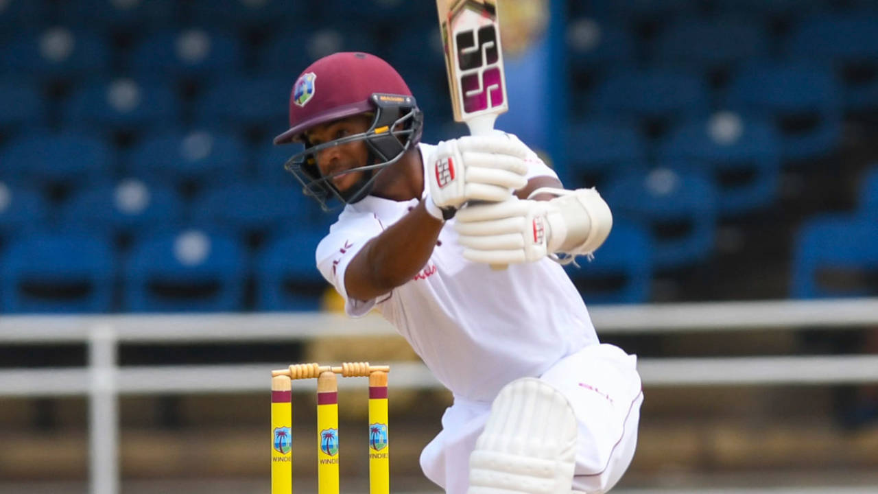 Shai Hope leans into a cover drive, West Indies v Sri Lanka, 1st Test, Day 1, Port of Spain, June 6, 2018
