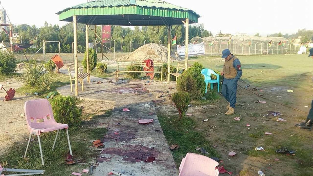 The scene of one of the bomb explosions at the Spinghar cricket ground in Jalalabad, May 20, 2018