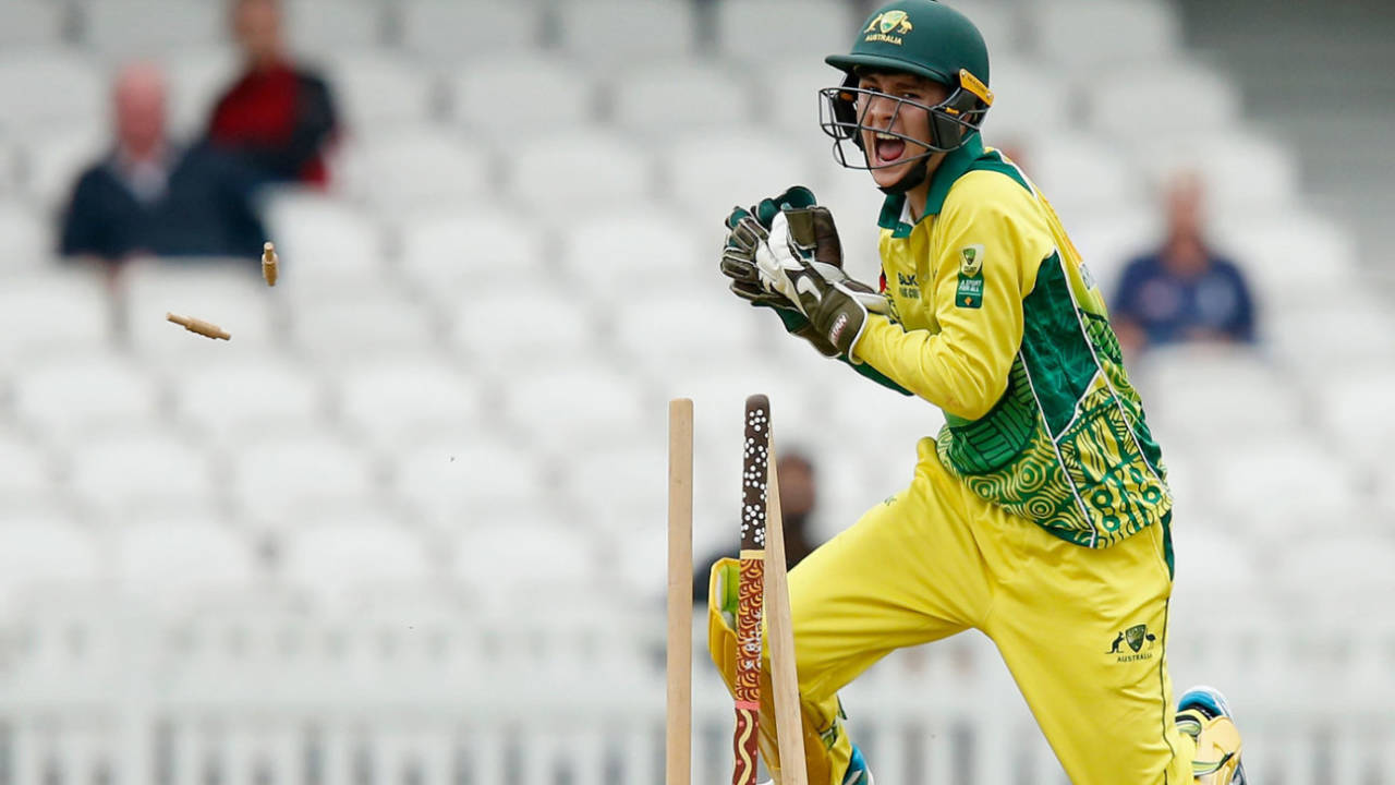 Tyran Liddiard completes a stumping, Surrey XI v Aboriginal XI, The Oval, June 7, 2018