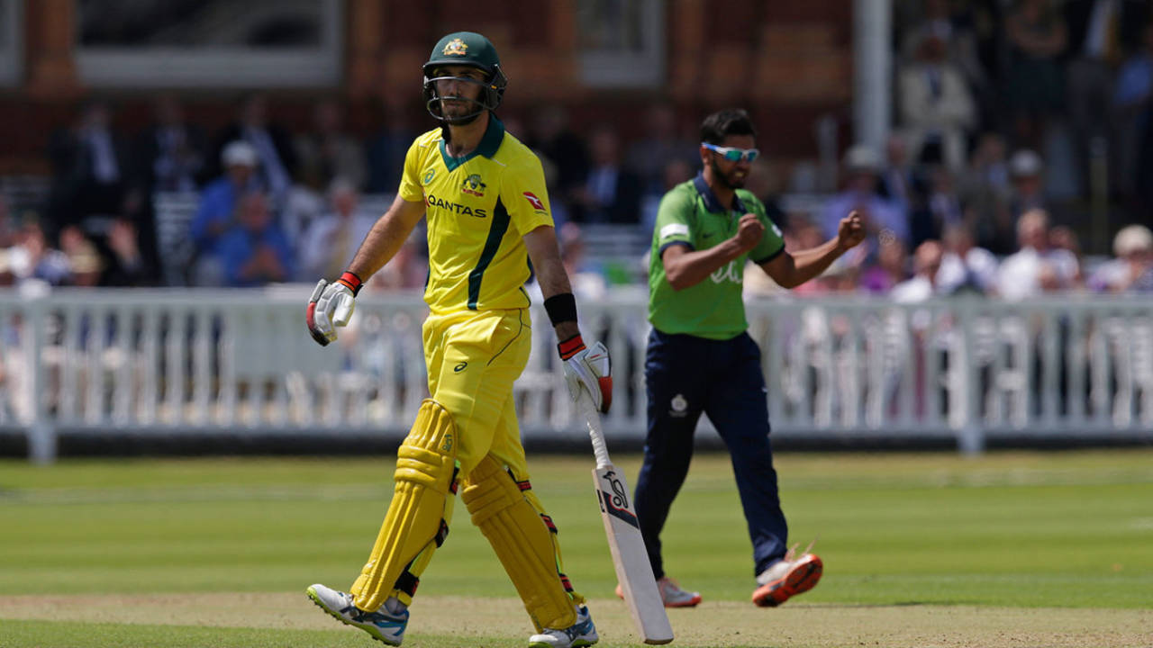 Glenn Maxwell was lbw to Ravi Patel for 3, Middlesex v Australians, Tour match, Lord's, June 9, 2018