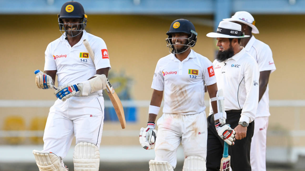 Lahiru Gamage and Kusal Mendis share a laugh, West Indies v Sri Lanka, 1st Test, Port of Spain, 4th day, June 9, 2018