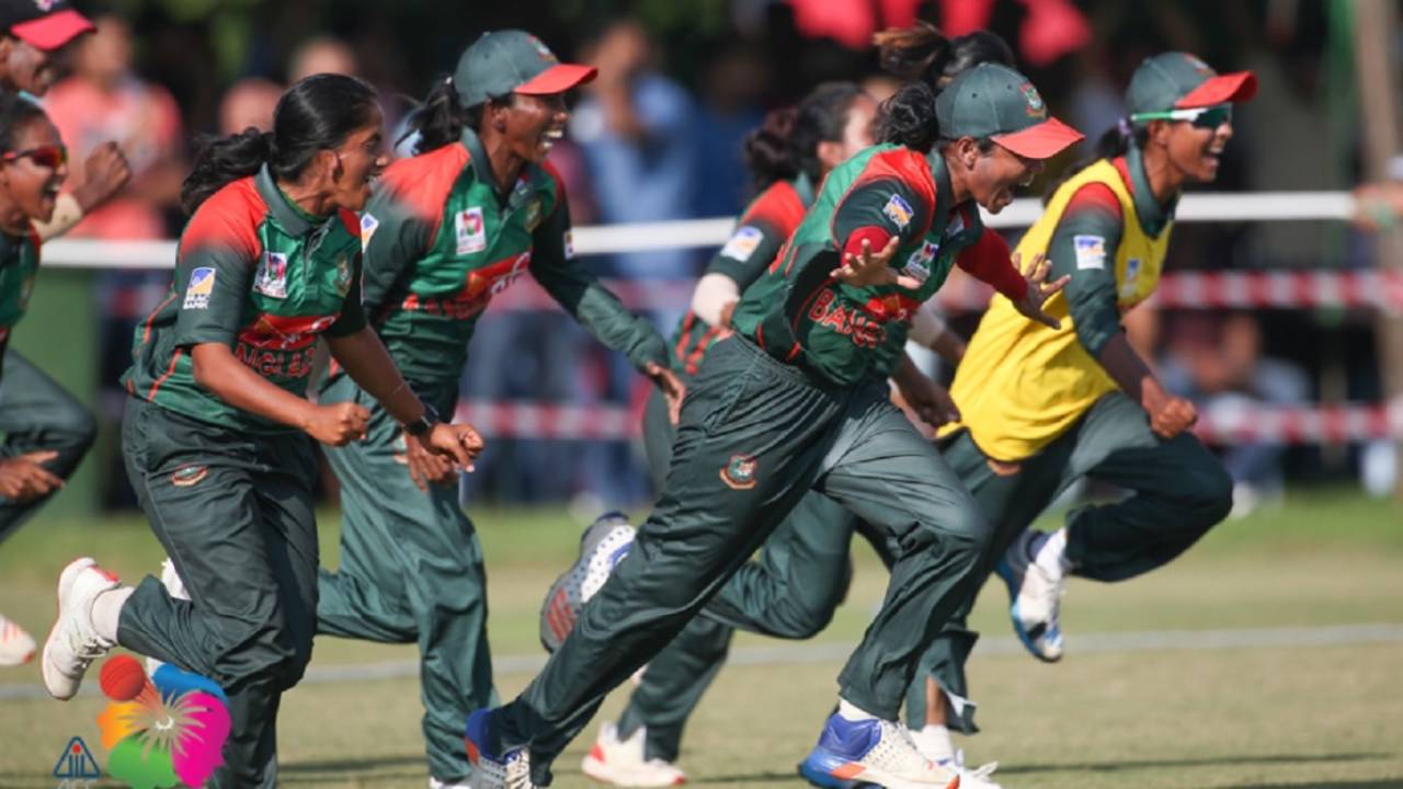 Bangladesh women wheel away after winning the Asia Cup, India v Bangladesh, women's Asia Cup final. Kuala Lumpur