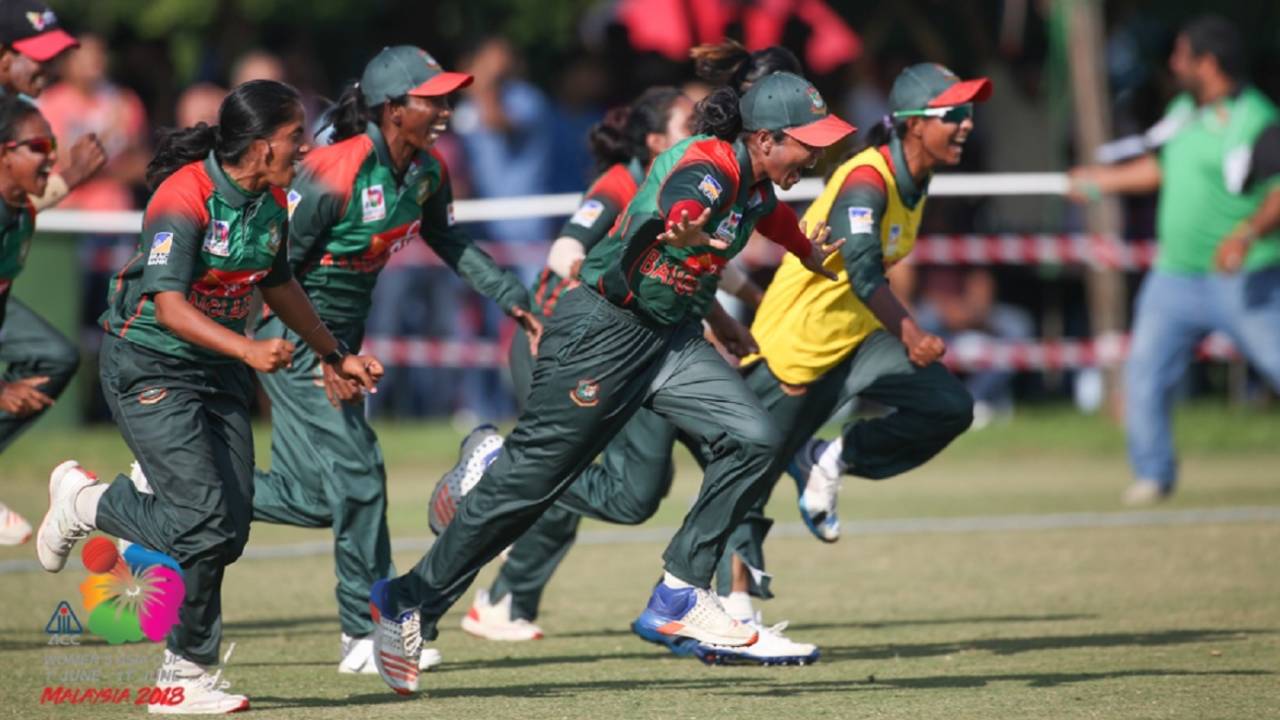 Bangladesh women wheel away after winning the Asia Cup, India v Bangladesh, women's Asia Cup final. Kuala Lumpur