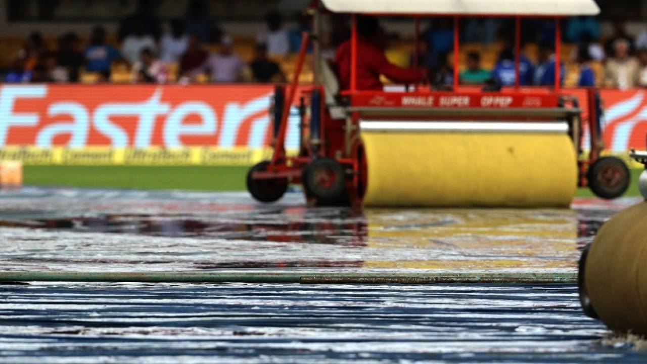Super-soppers at work at the Chinnaswamy Stadium. India v Afghanistan, Only Test, Bengaluru, 1st day