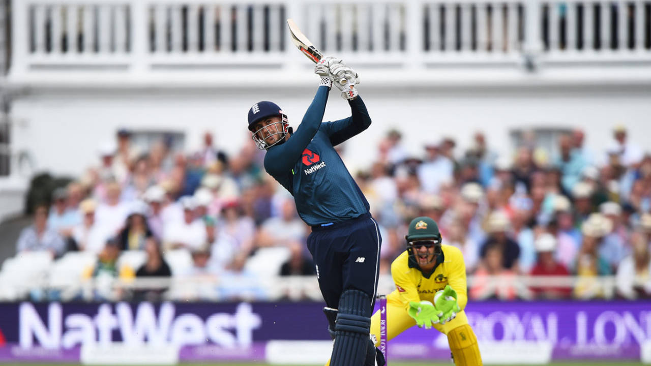 Alex Hales hits high down the ground, England v Australia, 3rd ODI, Trent Bridge, June 19, 2018