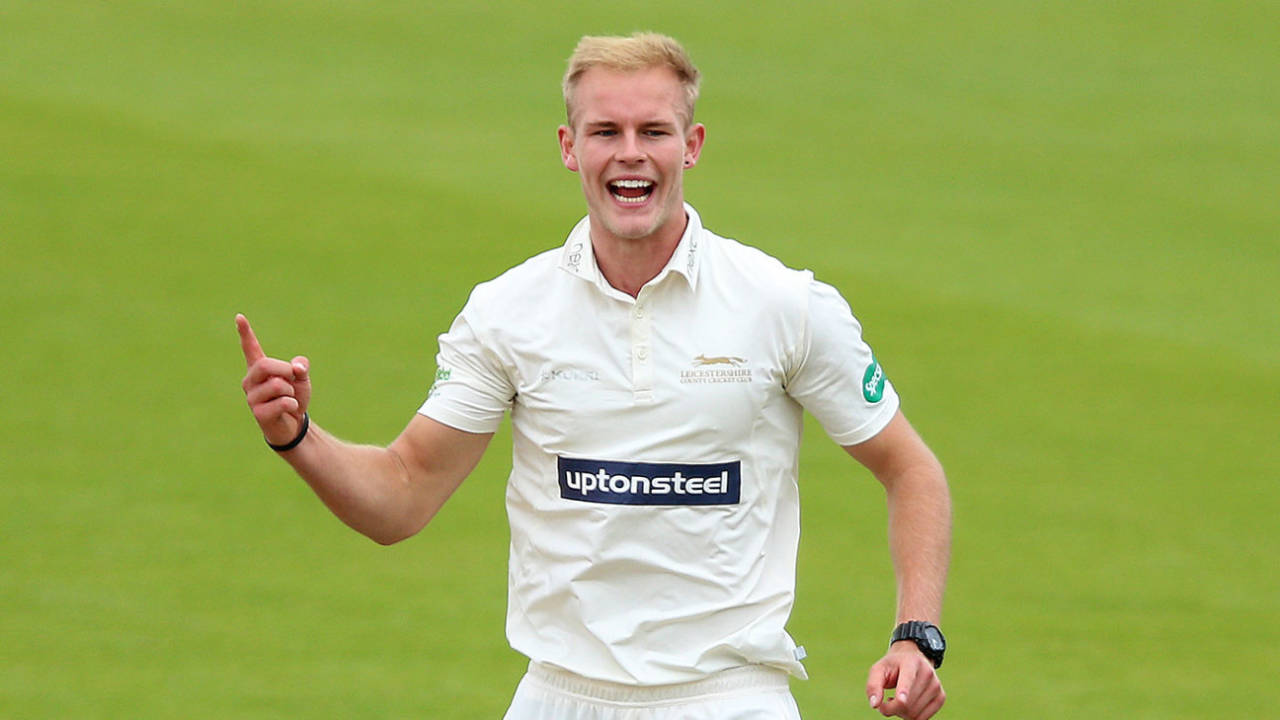 Zak Chappell celebrates, Northamptonshire v Leicestershire, Specsavers Championship, Division Two, Wantage Road, June 9, 2018