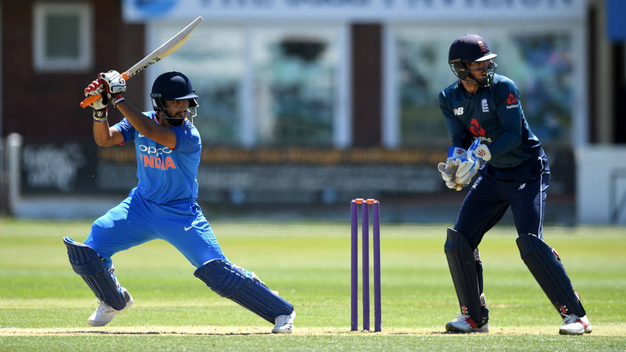 Rishabh Pant puts away a square drive, England Lions v India, Tri-series, Derby, June 22, 2018