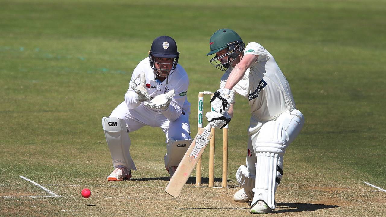 Paul Horton drives on his way to a valuable half-century, Derbyshire v Leicestershire, County Championship, Division Two, Derby, 2nd day, June 26, 2018
