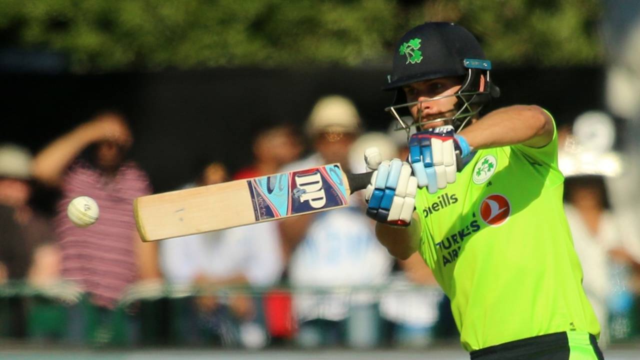 James Shannon shapes to pull. Ireland v India, 1st T20I, Malahide, June 27, 2018