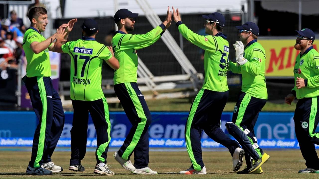 The Ireland players get together after the wicket of Virat Kohli&nbsp;&nbsp;&bull;&nbsp;&nbsp;PA Photos