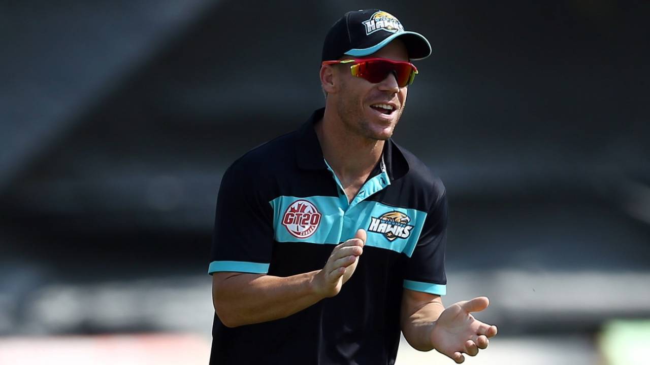 David Warner smiles during training, Canada GLT20, July 2, 2018