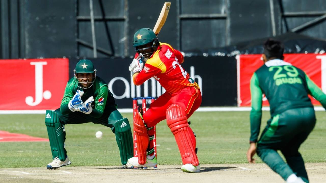 Solomon Mire shapes to cut the ball, Zimbabwe v Pakistan, Zimbabwe T20I tri-series, Harare