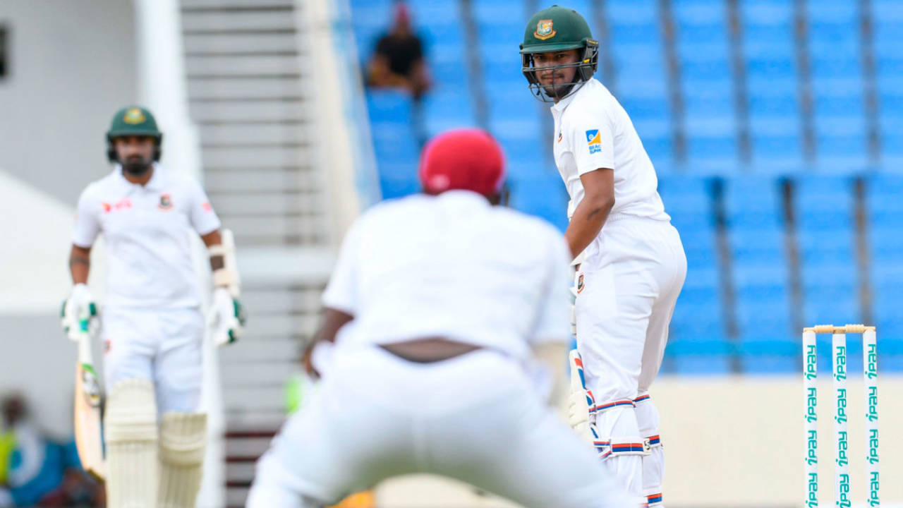 Shakib Al Hasan watches the ball fly through to the slip fielder, West Indies v Bangladesh, 1st Test, North Sound, 1st day, July 4, 2018