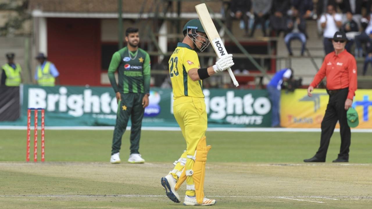 D'Arcy Short celebrates a half-century in the tri-series final, Australia v Pakistan, Zimbabwe tri-series final, Harare, July 8, 2018