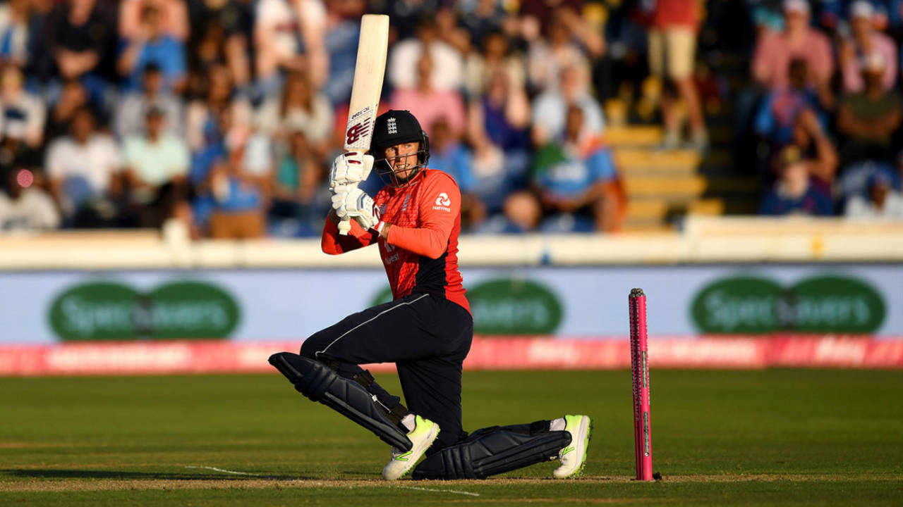 Joe Root gets down to sweep, England v India, 2nd T20I, Cardiff, July 6, 2018