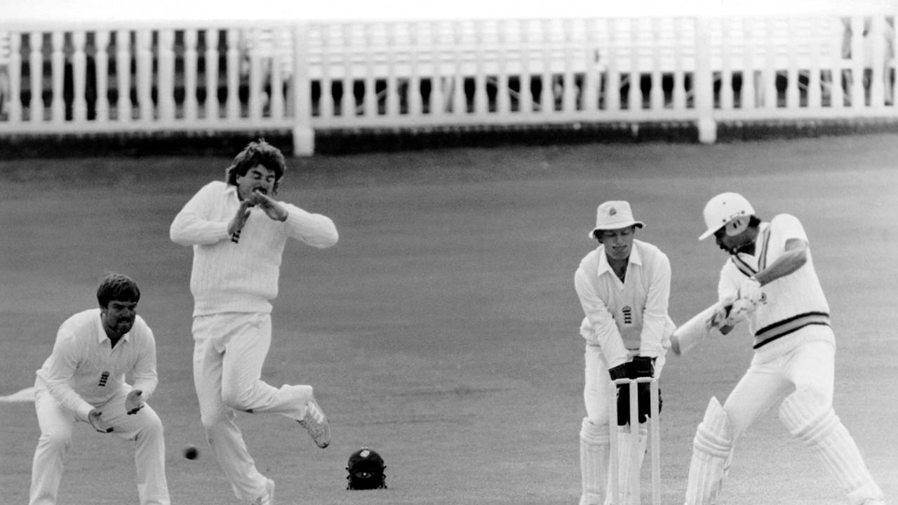 Allan Lamb takes evasive action as Kapil Dev cuts, England v India, first Test, Lord's, day five, June 10, 1986