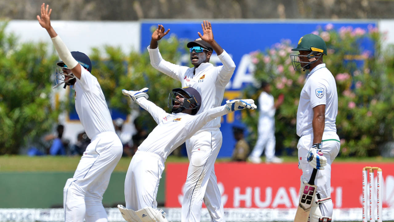 The Sri Lanka in-fielders appeal for a wicket&nbsp;&nbsp;&bull;&nbsp;&nbsp;AFP