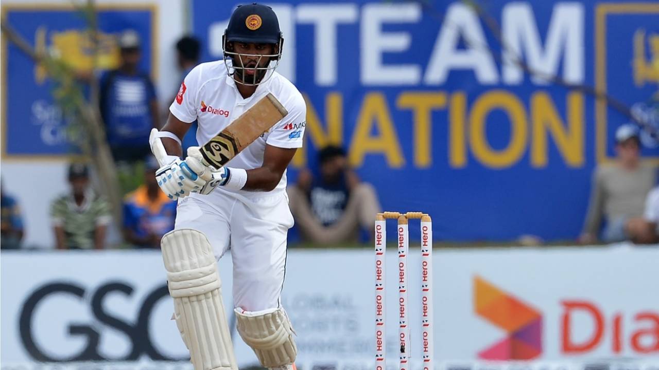 Dimuth Karunaratne drives with a straight bat, Sri Lanka v South Africa, 1st Test, Galle, 2nd day, July 13, 2018