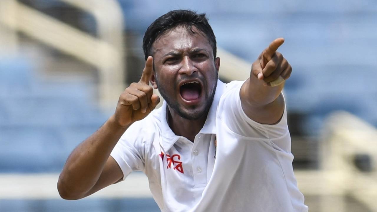 Shakib Al Hasan had a productive third morning, West Indies v Bangladesh, 2nd Test, Jamaica, 3rd day, July 14, 2018