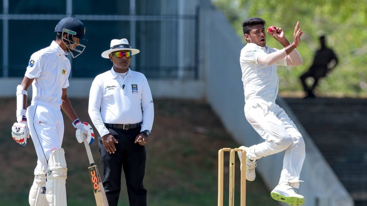 Mohit Jangra goes through his delivery stride, Sri Lanka v India, 2nd Youth Test, Hambantota, 3rd day, July 26, 2018