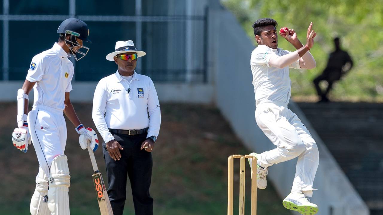 Mohit Jangra goes through his delivery stride, Sri Lanka v India, 2nd Youth Test, Hambantota, 3rd day, July 26, 2018