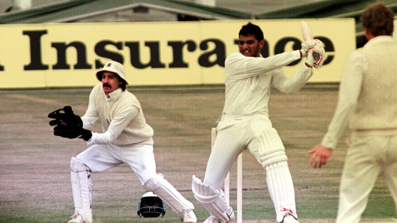 Mohammad Azharuddin smashes one, England v India, 2nd Test, Old Trafford, 4th day, August 13, 1990