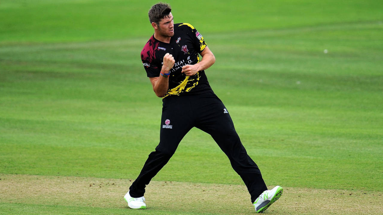 Jamie Overton claims another wicket for Somerset, Somerset v Essex, Vitality Blast, Taunton, August 3, 2018