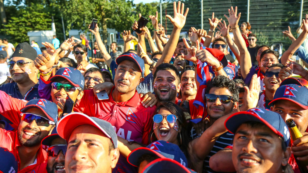Captain Paras Khadka and the rest of the Nepal team take an impromptu celebratory selfie, Netherlands v Nepal, 2nd ODI, Amstelveen, August 3, 2018