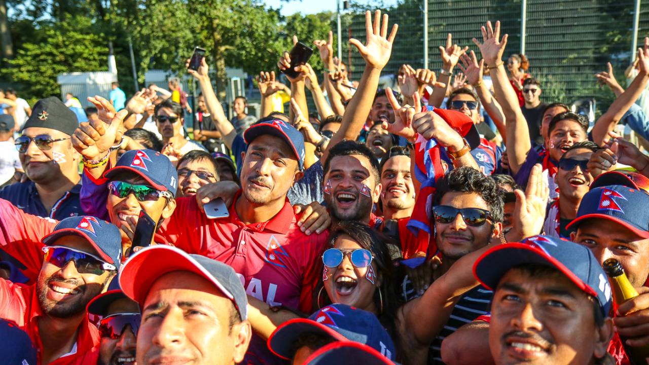 Captain Paras Khadka and the rest of the Nepal team take an impromptu celebratory selfie