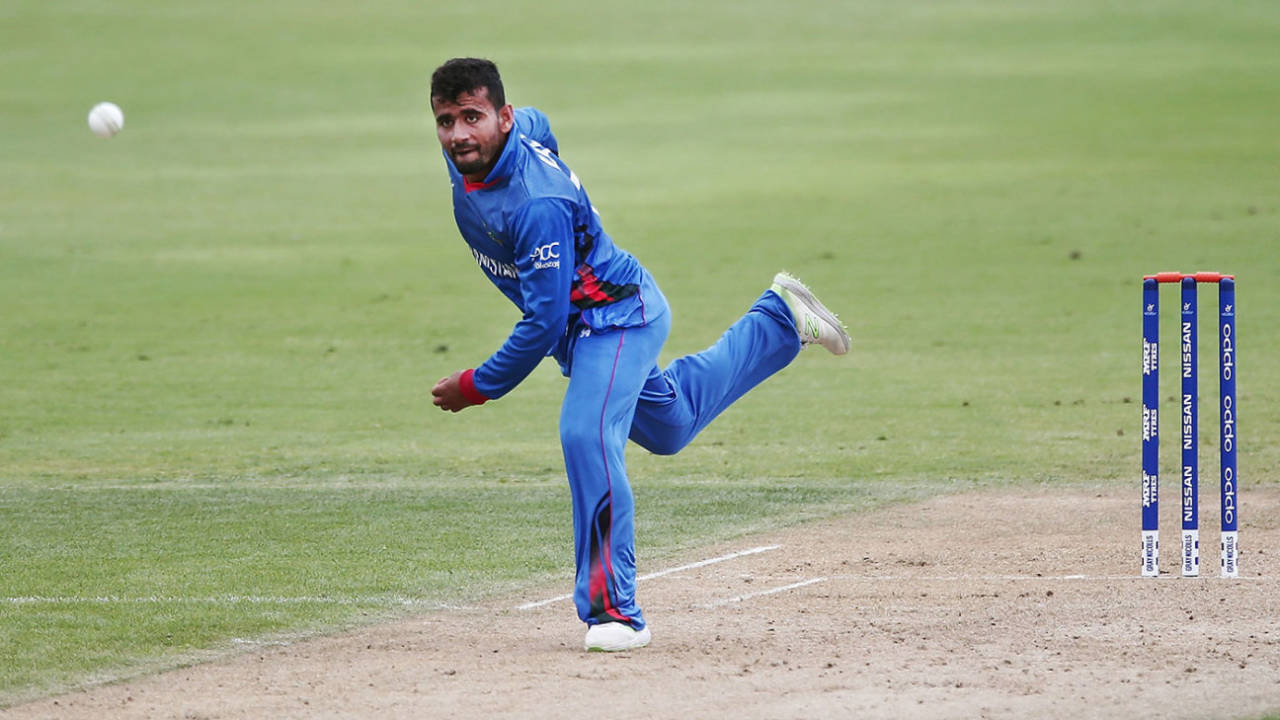 Zahir Khan in action during the Under-19 World Cup, Pakistan v Afghanistan, Under-19 World Cup, Whangarei, January 13, 2018