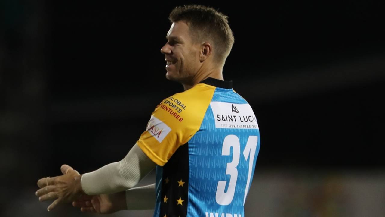 David Warner fields during a CPL game, Trinbago Knight Riders v St Lucia Stars, CPL 2018, Port of Spain, August 8, 2018