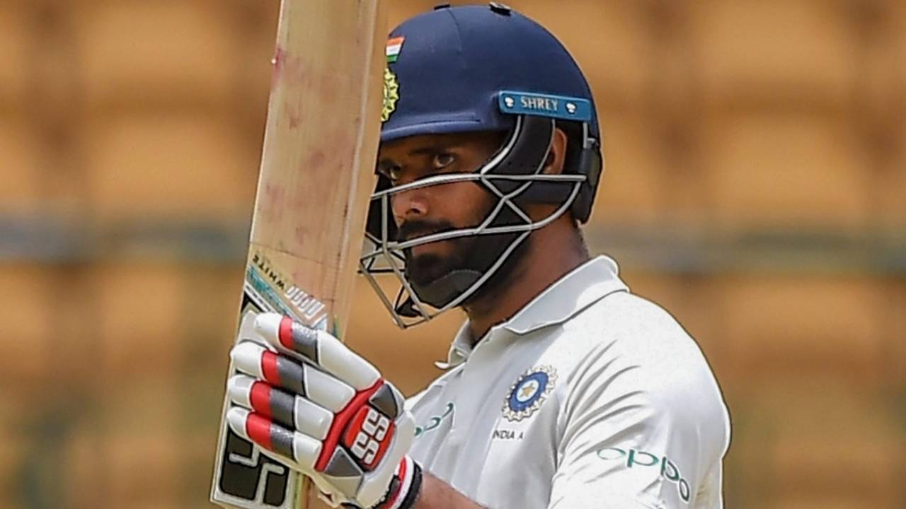 Hanuma Vihari raises his bat, India A v South Africa A, 2nd unofficial Test, 1st day, Alur, August 10, 2018