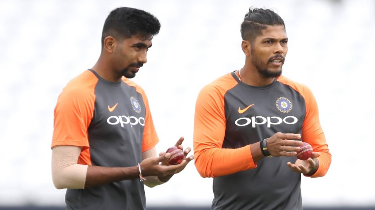 Jasprit Bumrah and Umesh Yadav prepare to bowl during a nets session&nbsp;&nbsp;&bull;&nbsp;&nbsp;Getty Images