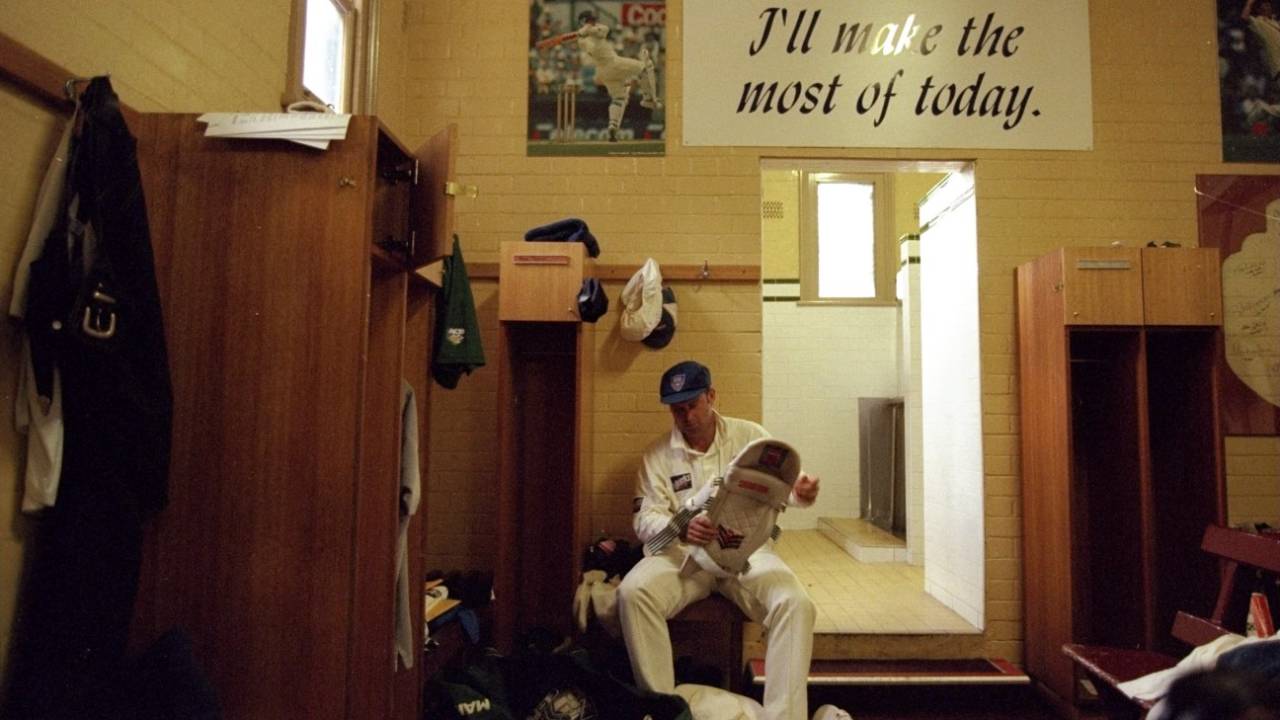 Mark Taylor sits in New South Wales' dressing room, Sydney, March 4, 1999