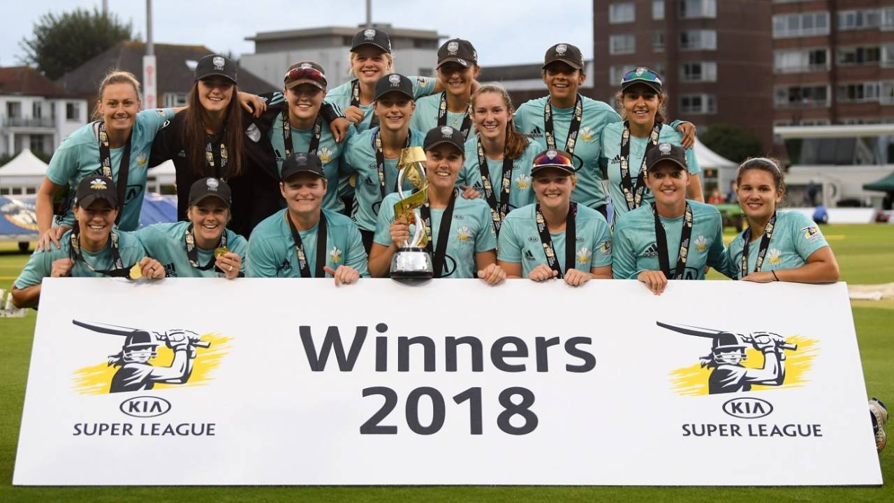 KSL winners Surrey Stars pose with the trophy, Loughborough Lightning v Surrey Stars, Kia Super League, Final, Hove, August 27, 2018