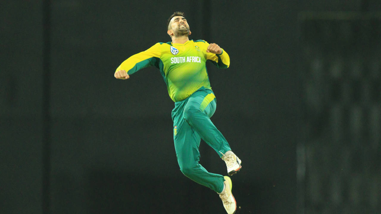 Tabraiz Shamsi leaps in celebration&nbsp;&nbsp;&bull;&nbsp;&nbsp;Getty Images