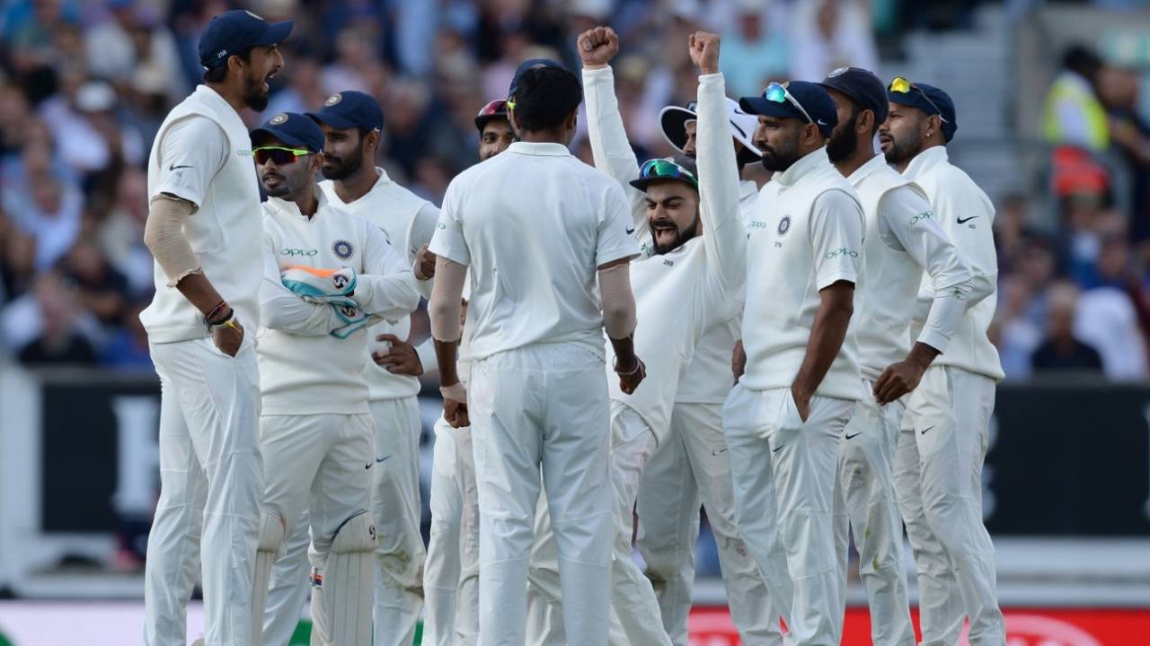 India celebrate a wicket, England v India, 5th Test, The Oval, 1st day, September 7, 2018