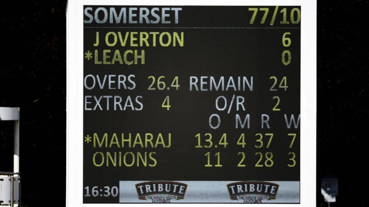 Keshav Maharaj took 11 for 102 in Lancashire's tie with Somerset in Taunton&nbsp;&nbsp;&bull;&nbsp;&nbsp;Getty Images