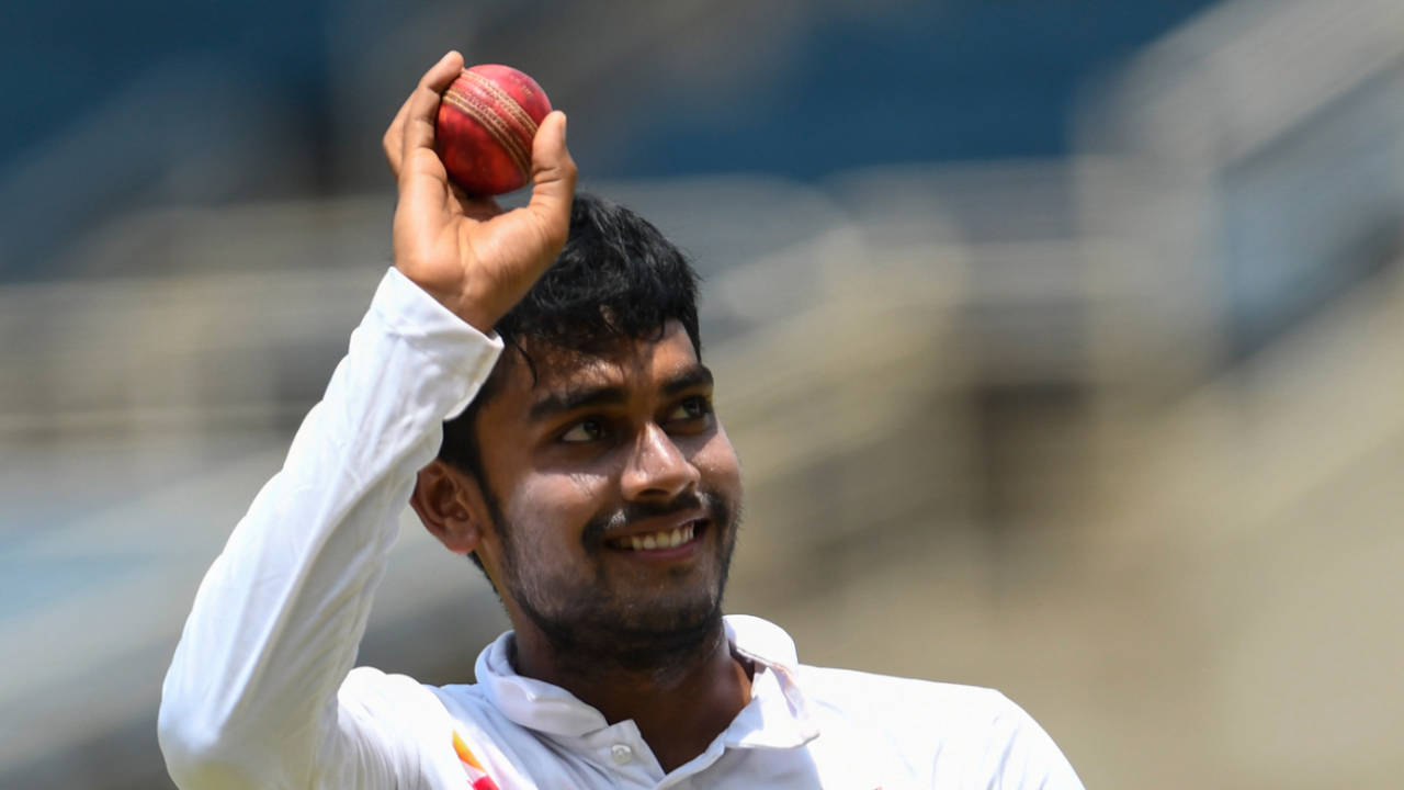 Mehidy Hasan sports a smile after claiming a five-wicket haul, West Indies v Bangladesh, 2nd Test, Jamaica, 2nd day, July 13, 2018