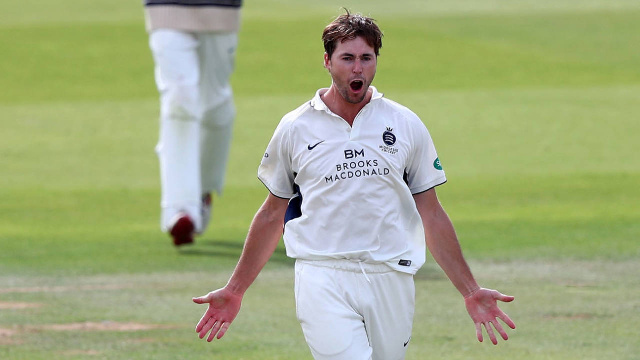 James Fuller celebrates a breakthrough, Middlesex v Kent, County Championship, Division Two, Lord's, September 10, 2018