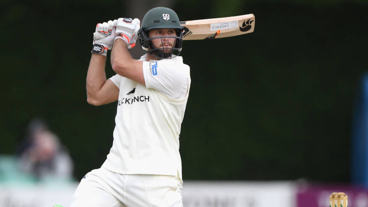 Ross Whiteley cuts during his half-century, Worcestershire v Surrey, County Championship, Division One, New Road, September 10, 2018