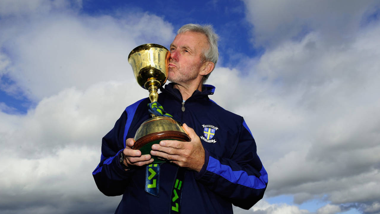 Geoff Cook with the County Championship trophy, September 19, 2013