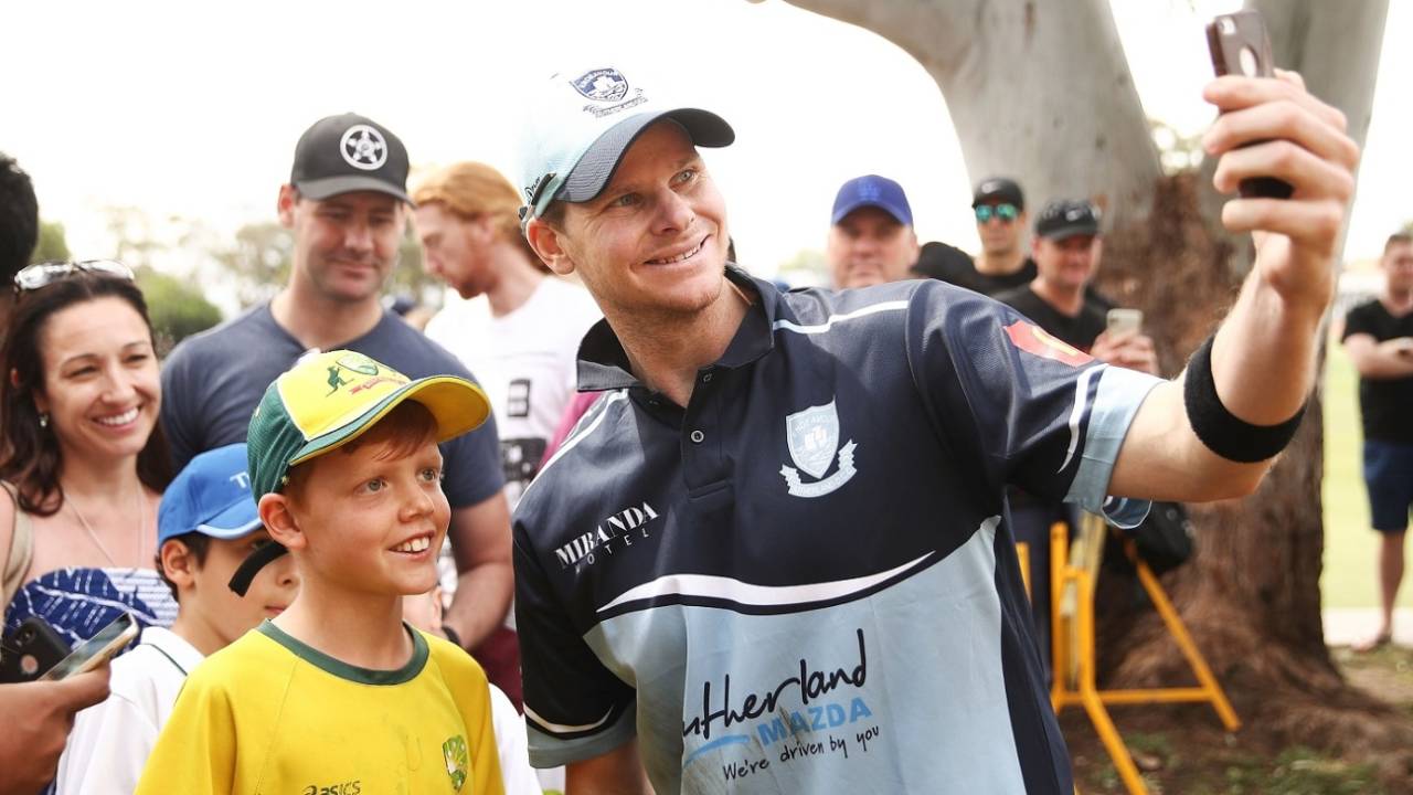 Steven Smith clicks a selfie with fans during a club game, Sydney, September 22, 2018