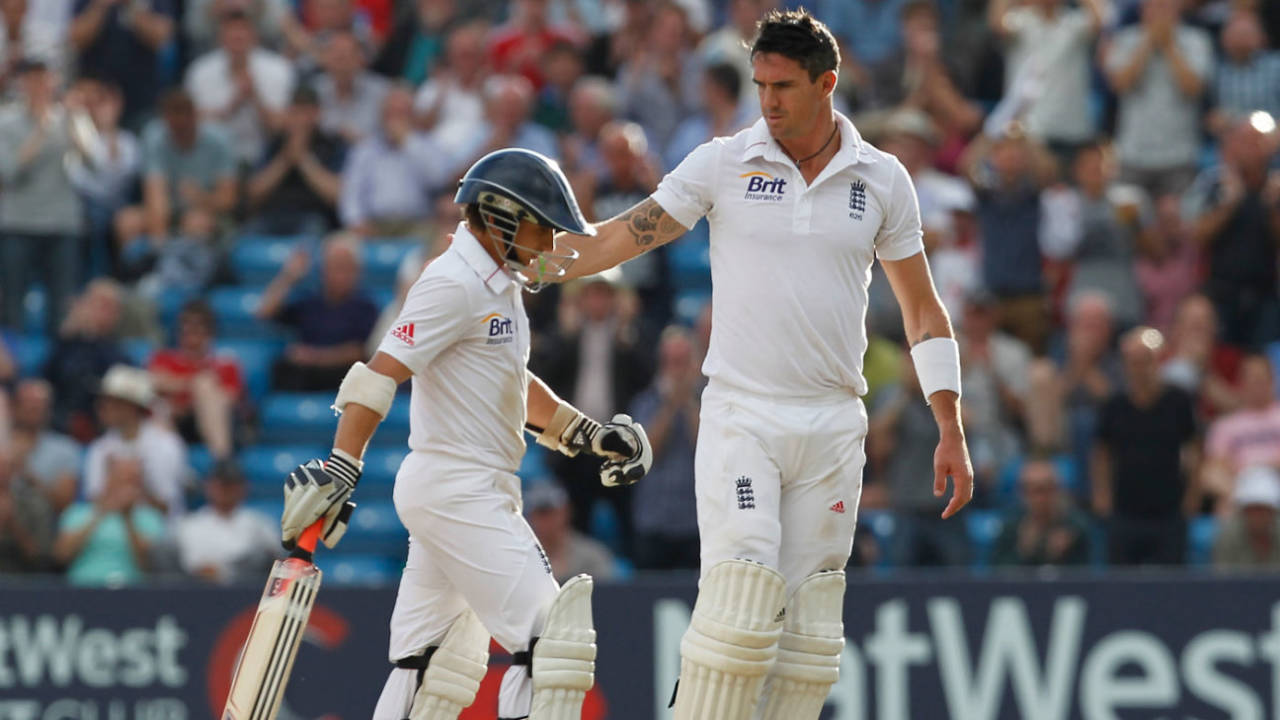 Kevin Pietersen congratulates James Taylor after his debut innings, England v South Africa, 2nd Investec Test, Headingley, 3rd day, August 4, 2012
