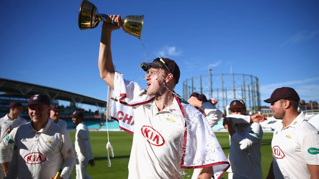 Tastes sweet: Morne Morkel drinks in Surrey's title, Surrey v Essex, County Championship, Division One, The Oval, September 27, 2018