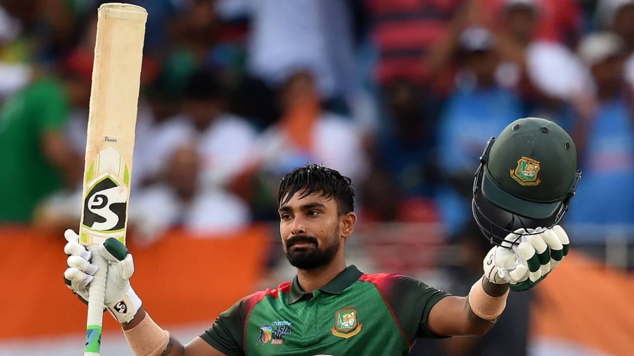 Liton Das celebrates his maiden ODI hundred, Bangladesh v India, Asia Cup final, Dubai, September 28, 2018