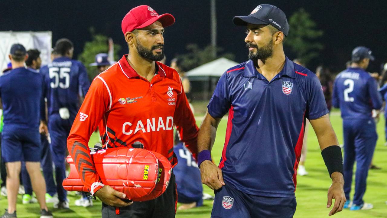 Trinbago Knight Riders team-mates Hamza Tariq and Ali Khan catch up after doing battle for their national sides