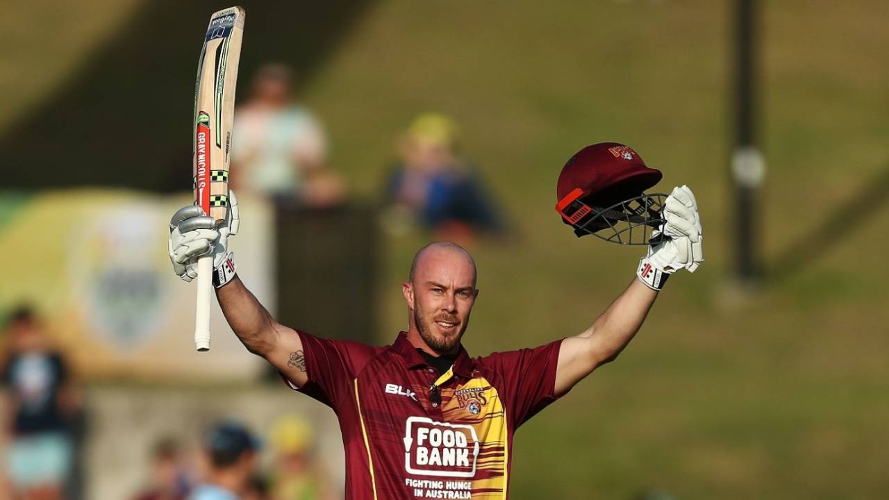 Chris Lynn celebrates a century, New South Wales vs Queensland, JLT One Day Cup, Sydney, October 1, 2018