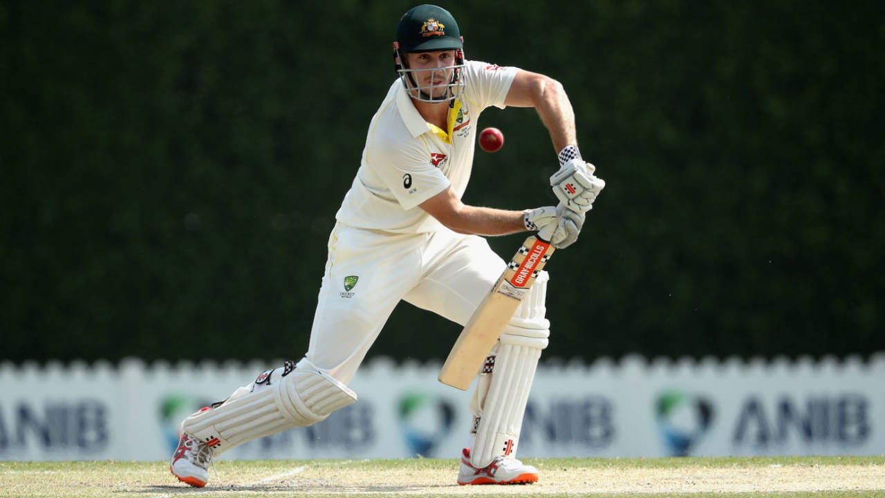 Mitchell Marsh plays off the front foot, Pakistan A v Australians, 3rd day, Dubai, October 1, 2018